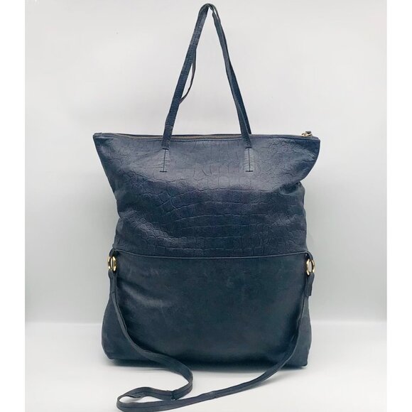 Luri Navy Genuine Embossed Leather Convertible Crossbody Bag - Picture 2 of 12